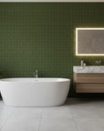 Emerald Deco emerald green art deco wallpaper creating ambiance in a serene bathroom
