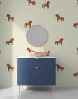 Charming cream-toned peel and stick backdrop with detailed whimsical carousel horse illustrations - Equestrian Dream