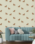 Antique-style nursery wallpaper with a repeating motif of carousel horses over an off-white surface - Equestrian Dream