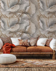 Abstract peel and stick wallpaper featuring distressed beige and brown brushstrokes with a grunge effect - Eroded Lines