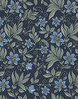 Evening Whisper navy blue vintage floral vine wallpaper