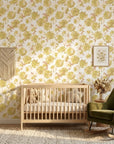 Faded Blooms vintage floral peel and stick wallpaper bringing warmth to a peaceful nursery