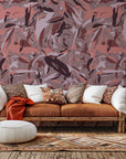 Abstract lattice design wallpaper in pink and maroon camouflage, sold as a peel-and-stick product, named Faded Lattice.