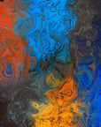 Fire & Current bold abstract fluid wallpaper creating ambiance in a serene bathroom