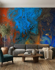 Textured blue and orange abstract fluid peel and stick wallpaper - Fire & Current