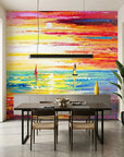 Flame Passage colorful sunset seascape wallpaper adding character to a cozy bedroom