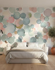Soft pastel peel and stick wallpaper with floating circle design