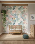 Dreamy removable wallpaper featuring gentle watercolor bubbles