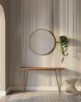 Flowing Silk silver champagne draped as a feature wall in a bright home office