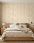 Fluid Grain abstract wood pattern wallpaper adding character to a cozy bedroom