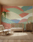 Rhythmic textured wallpaper featuring layered hill patterns