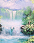 Forest Veil lush green waterfall landscape wallpaper creating ambiance in a serene bathroom