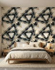 Fractured Light black and grey geometric shard wallpaper adding character to a cozy bedroom