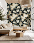 Contemporary geometric triangle peel and stick wall covering in a grey and beige color scheme (Fractured Light)