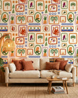 Framed Bloom gallery floral wallpaper in a warm and inviting living room