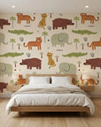 Friendly Roar beige jungle animal safari wallpaper adding character to a cozy bedroom