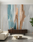 Smooth teal and copper abstract brushstroke peel and stick wallpaper - Frost & Copper