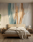 Frost & Copper soft abstract brushstroke wallpaper in a warm and inviting living room