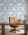 Frost & Etch blue abstract peel and stick wallpaper adding character to a cozy bedroom