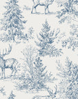 Matte blue woodland deer and tree toile peel and stick wallpaper - Frost & Fable