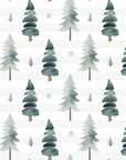 Self-adhesive wallpaper featuring a watercolor design of striped green pine trees (Frosted Woods pattern)