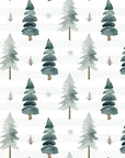 Self-adhesive wallpaper featuring a watercolor design of striped green pine trees (Frosted Woods pattern)