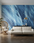 Frozen Current icy blue abstract motion adding character to a cozy bedroom