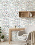Multicolor botanical Garden Trellis peel and stick wallpaper in modern home office setting