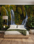 Soft cascading waterfall in tranquil forest setting removable wallpaper