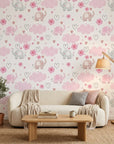 Gentle Flutter white pink elephant and cloud wallpaper in a warm and inviting living room