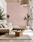 Self-adhesive wallpaper, featuring a small pink and white floral pattern, known as Gentle Whisper