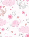 Pink nursery elephant and heart cloud peel and stick wallpaper - Gentle Flutter
