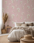 Self-adhesive wallcovering (Gentle Whisper) featuring a small-scale pink and white floral (ditsy) print