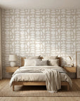 Geo Eclipse overlapping petal wallpaper adding character to a cozy bedroom