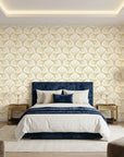 Gilded Arcade elegant gold art deco wallpaper adding character to a cozy bedroom