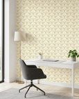 Gilded Arcade elegant gold art deco wallpaper as a feature wall in a bright home office