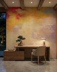 Gilded Blush soft watercolor abstract wallpaper adding character to a cozy bedroom