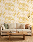 Gilded Bower neutral floral peel and stick wallpaper adding character to a cozy bedroom