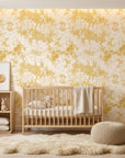 Gilded Bower neutral floral peel and stick wallpaper as a feature wall in a bright home office
