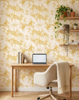 Gilded Bower neutral floral peel and stick wallpaper creating ambiance in a serene bathroom
