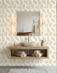 Gilded Frond neutral botanical peel and stick wallpaper creating ambiance in a serene bathroom