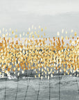 Gilded Grass gold and grey abstract botanical wallpaper creating ambiance in a serene bathroom
