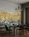 Gilded Grass gold and grey abstract botanical wallpaper adding character to a cozy bedroom