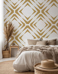 Gold and white peel-and-stick wallcovering featuring a geometric diamond design (Gilded Shards)