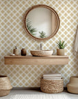 Self-adhesive wallpaper featuring a white and metallic gold geometric diamond pattern – Gilded Shards design