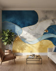 Gilded Contour navy gold abstract in a warm and inviting living room