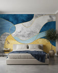 Gilded Contour navy gold abstract adding character to a cozy bedroom