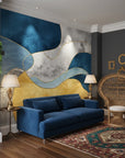 Gilded Contour navy gold abstract creating ambiance in a serene bathroom