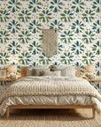 Gilt Scatter blue and green floral wallpaper adding character to a cozy bedroom