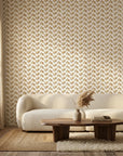 Gold Dash neutral abstract peel and stick wallpaper in a warm and inviting living room